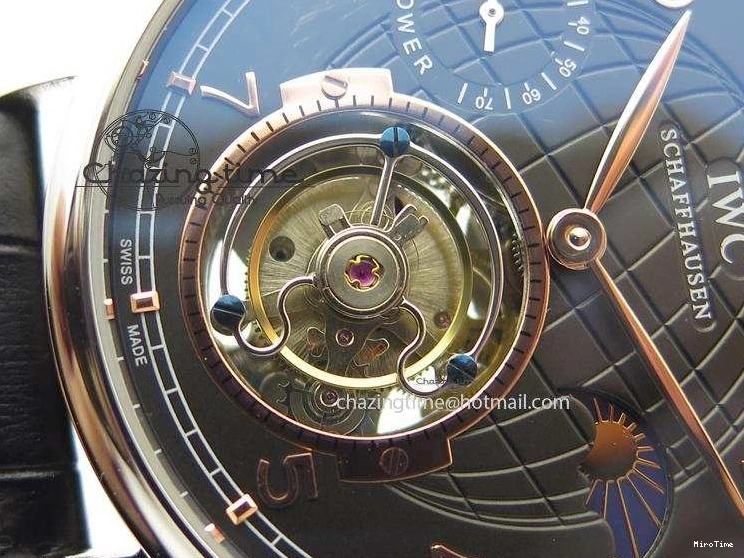 MIROTIME 0428 Portuguese Tourbillon Power Reserve Moonphase SS Black Dial Gold Numbers On Black Leather Strap RelaxedFit 7320